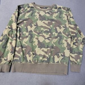 Stoic Mens Camouflage Crewneck Sweatshirt Green Brown Camo Pullover Large
